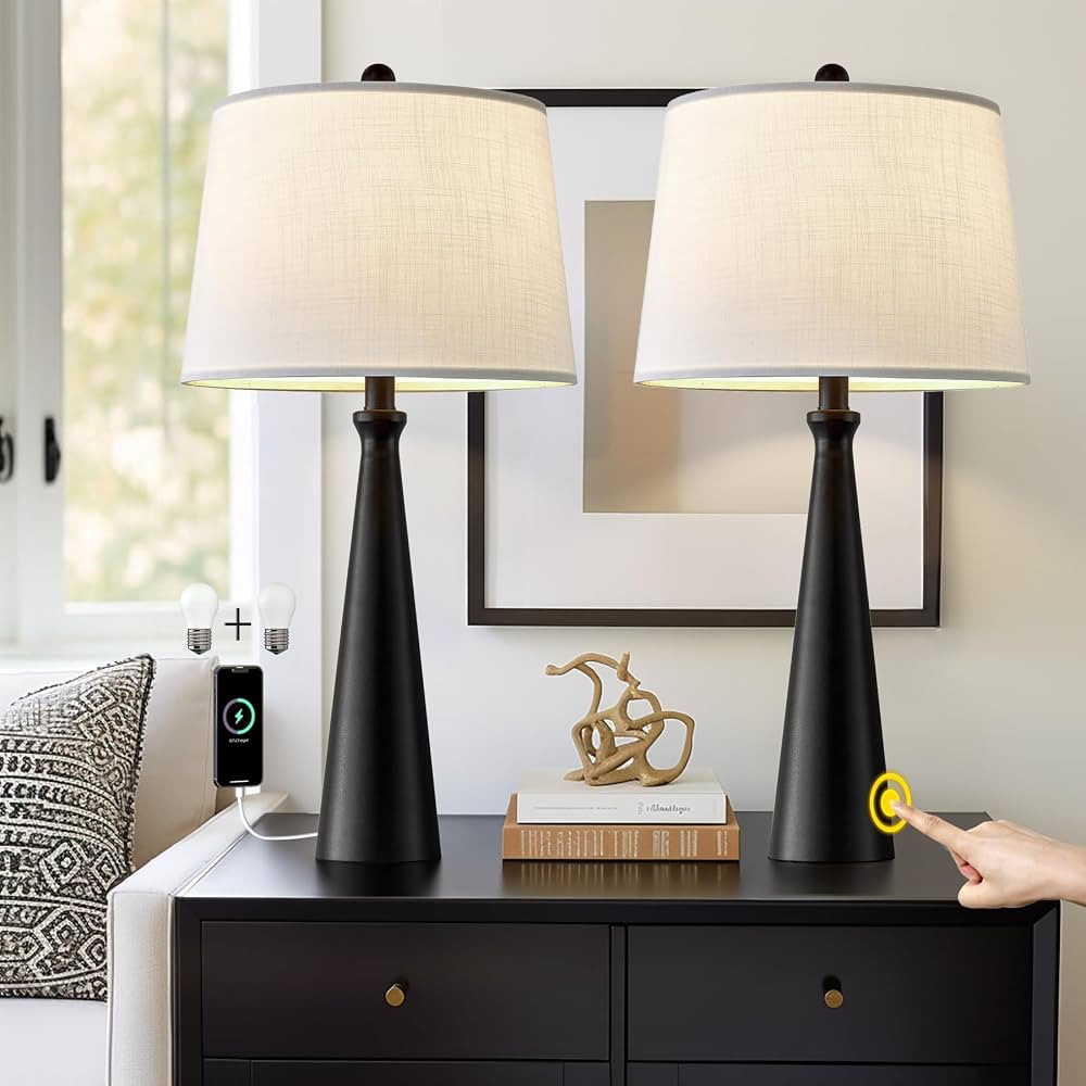 Oneach 25.75" Table Lamps Set of 2 for Living Room Bedroom, Bedside Lamp 3-Way Dimmable Touch Con... | Amazon (US)