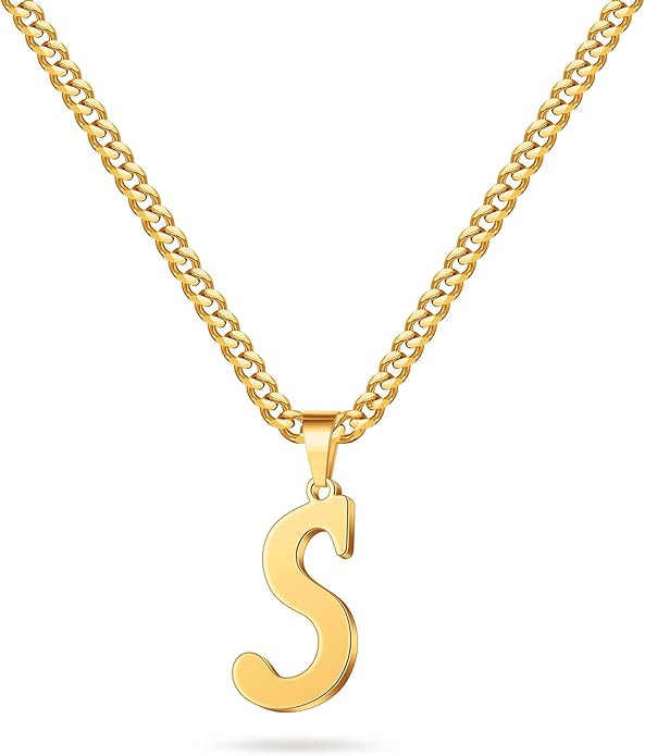 LUXEJEW Gold Silver Cuban Chain Initial Necklaces for Men Stainless Steel Letter Pendant Initial ... | Amazon (US)