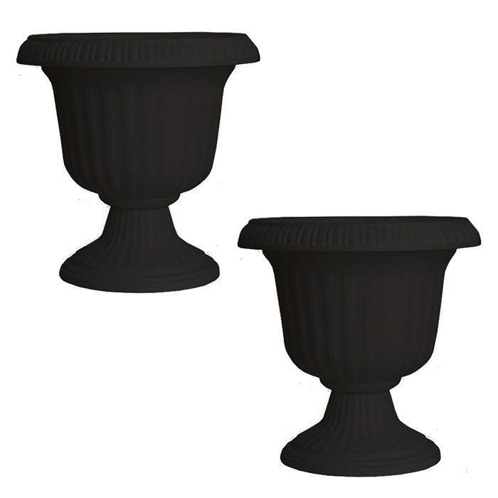 Southern Patio Large 14 Inch Outdoor Lightweight Resin Utopian Urn Planter, Black (2 Pack) | Target