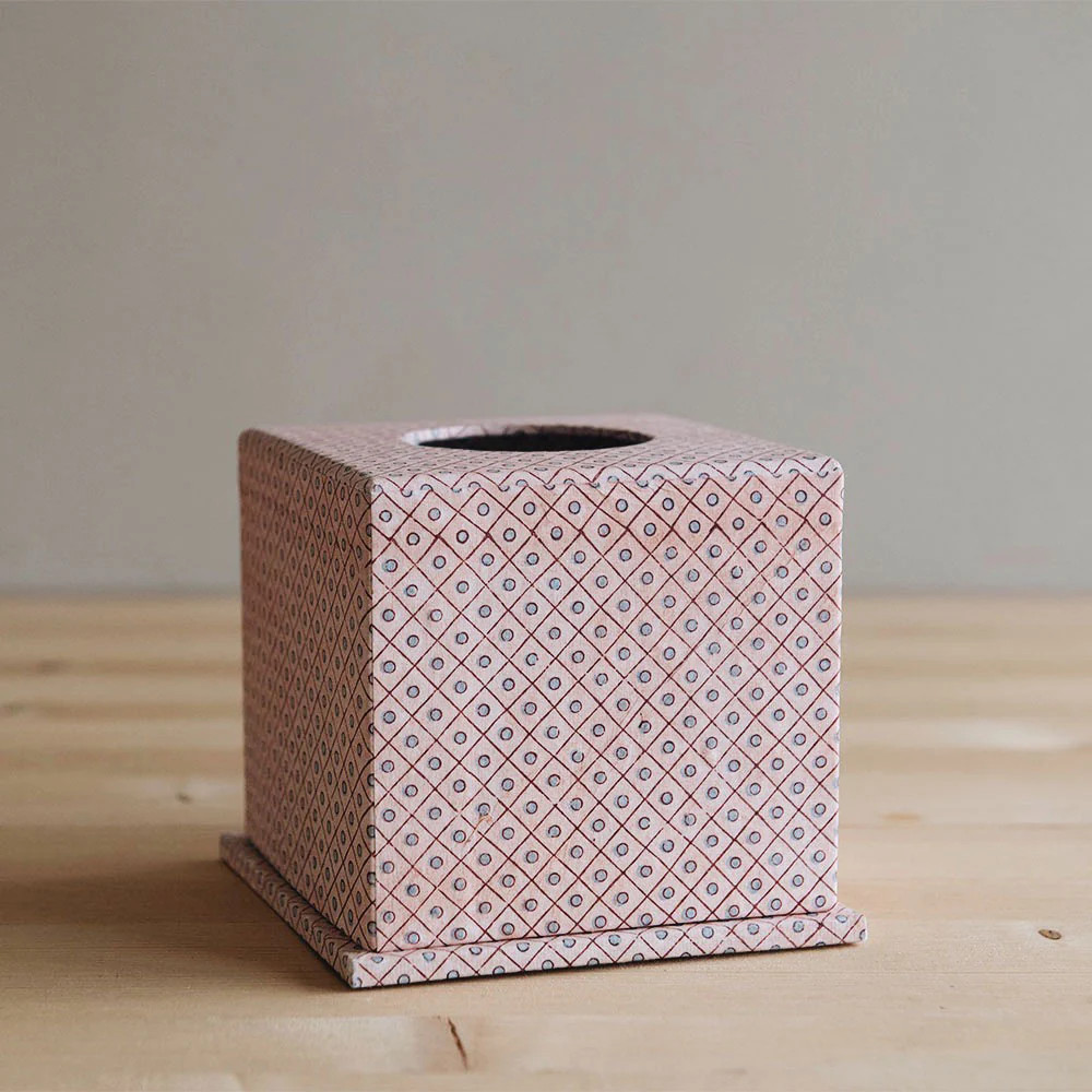 Hand Block-Printed Tissue Box - Pink | Roan Iris