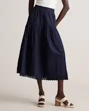 100% Organic Cotton Poplin Pintuck Maxi Skirt in Navy | Quince