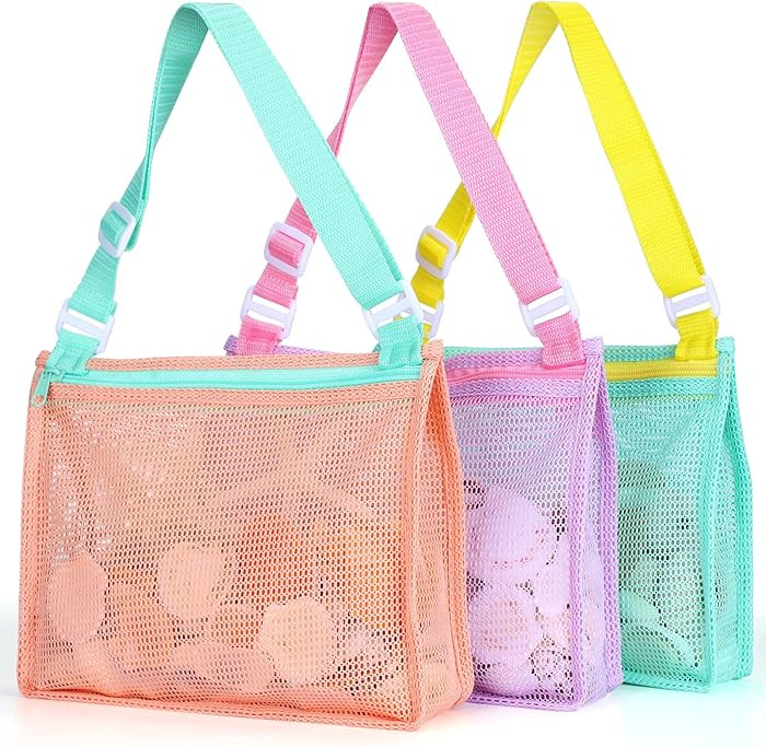 Tagitary Beach Toy Mesh Beach Bag Kids Shell Collecting Bag Beach Sand Toy Shells Beach Toys Swim... | Amazon (US)