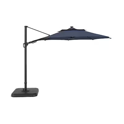 allen + roth  11-ft Blue Solar Powered Crank Offset Patio Umbrella with Base | Lowe's