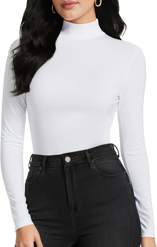 Women's Long Sleeve Mock Turtleneck Tops, Lightweight Baselayer Shirts, Mock Neck Pullover Unders... | Amazon (US)