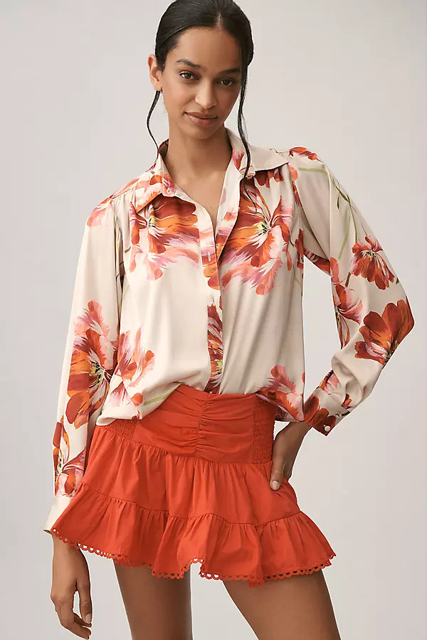 Kodie Long-Sleeve Silky Buttondown Blouse | Anthropologie (US)
