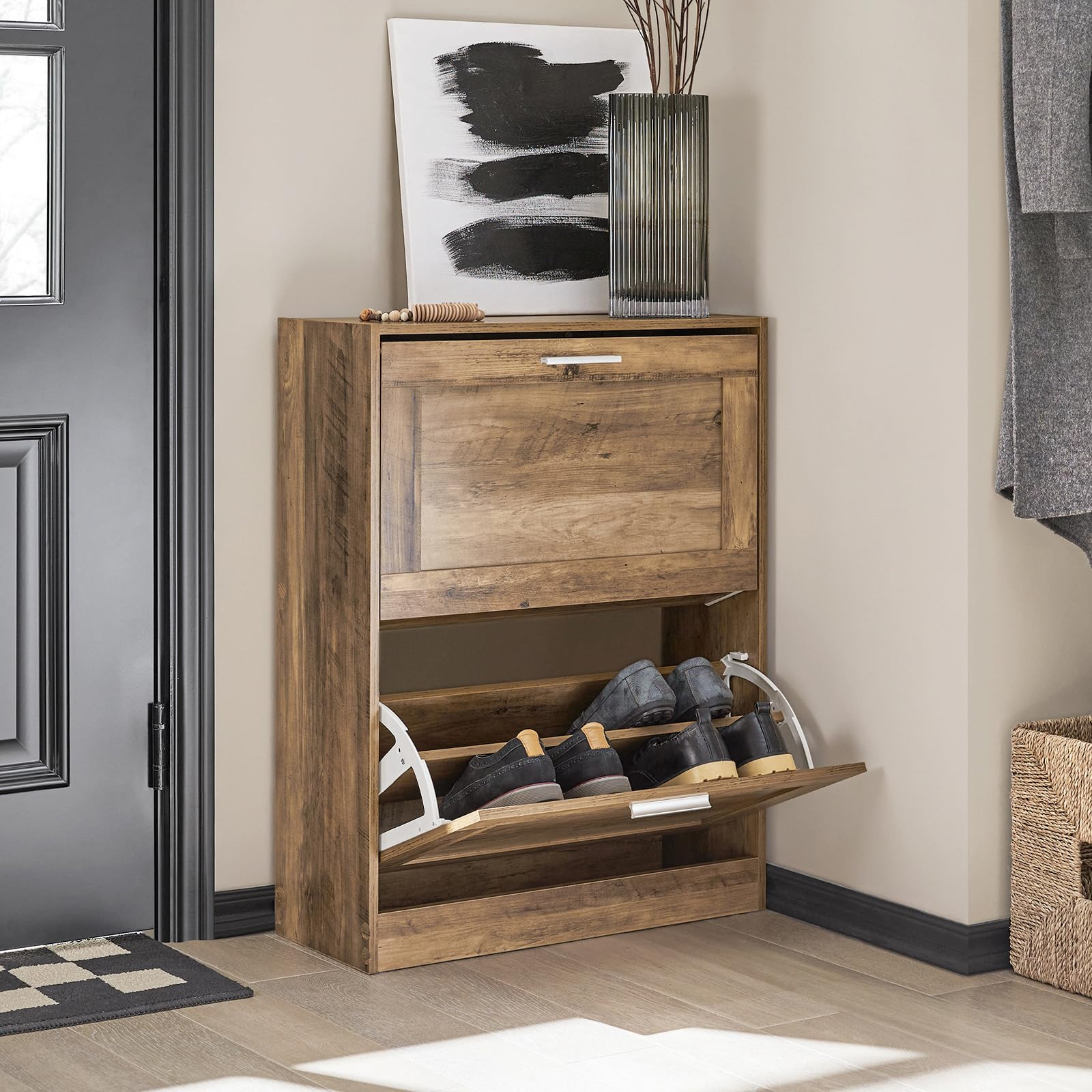 Haotian Small Shoe Storage Cabinet Entryway, Slim Shoe Rack for Small Space 2 Flip-Drawers, Shoe ... | Amazon (US)