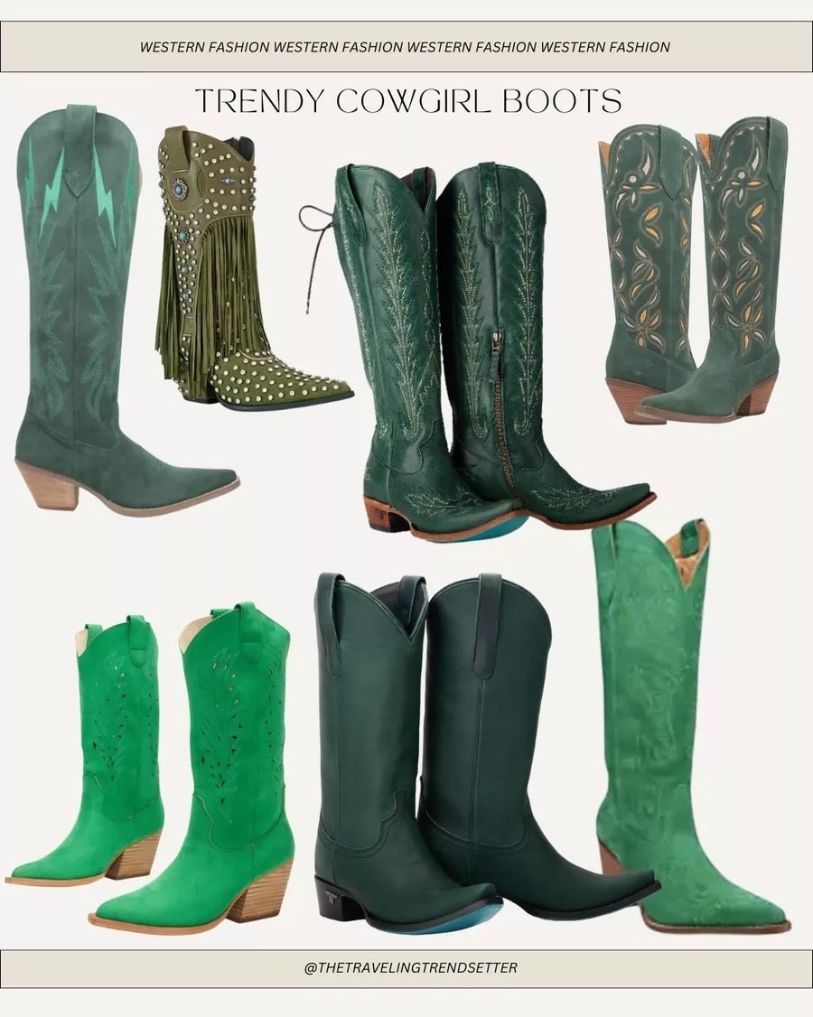 Trendy green cowgirl boots for fall perfect for Country concert outfit idea, Rodeo, PBR, or Nashville outfit

#LTKShoeCrush #LTKStyleTip #LTKWorkwear