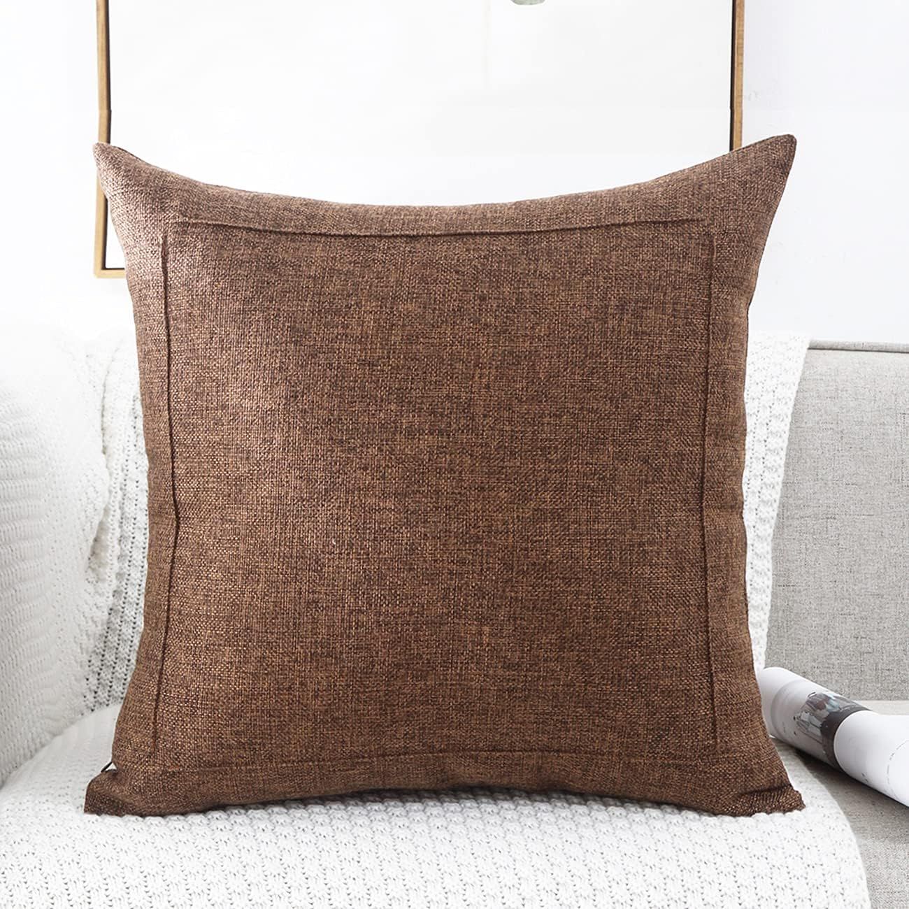 Jepeak Burlap Linen Throw Pillow Cover Cushion Case, Farmhouse Modern Decorative Solid Square Pil... | Amazon (US)