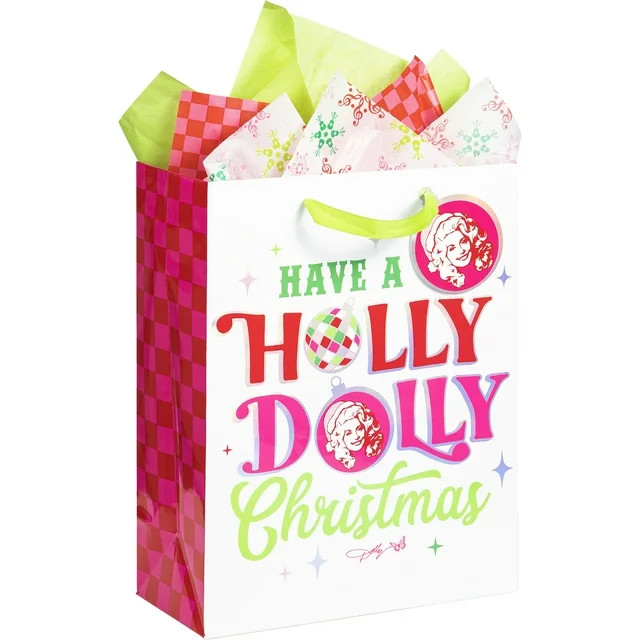 Dolly Parton Holly Dolly Christmas Gift Bag Multicolor 12.5" x 10" | Walmart (US)