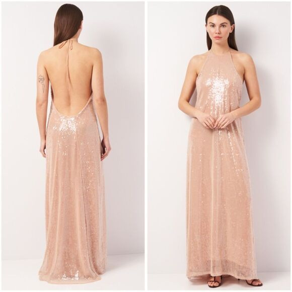ZARA SEQUIN HALTER DRESS BEIGE-PINK | Poshmark