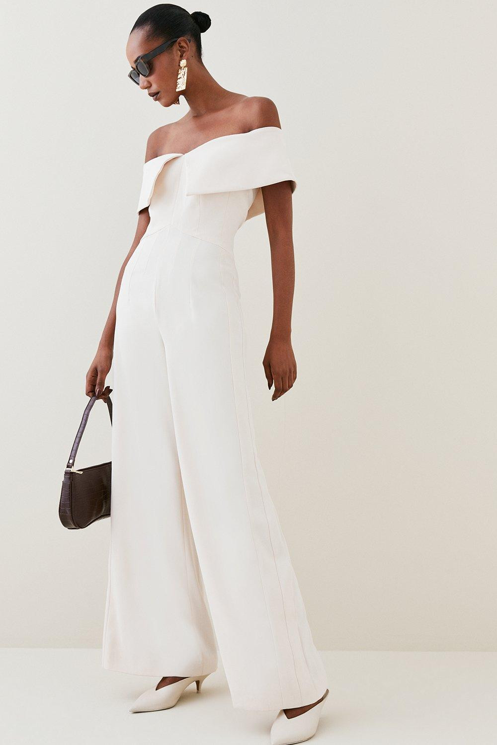 Tailored Bardot Wide Leg Jumpsuit | Karen Millen UK + IE + DE + NL