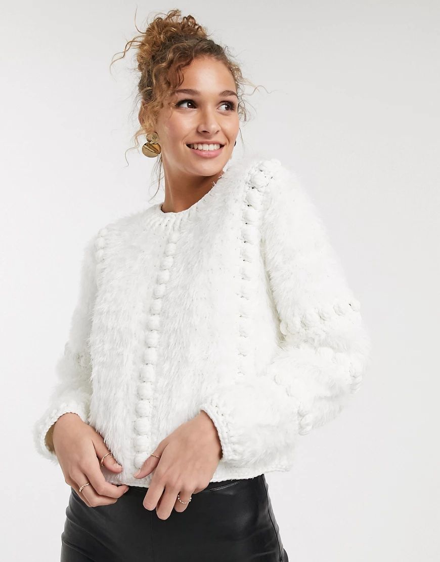 ASOS DESIGN premium hand crochet bobble jumper-Cream | ASOS (Global)