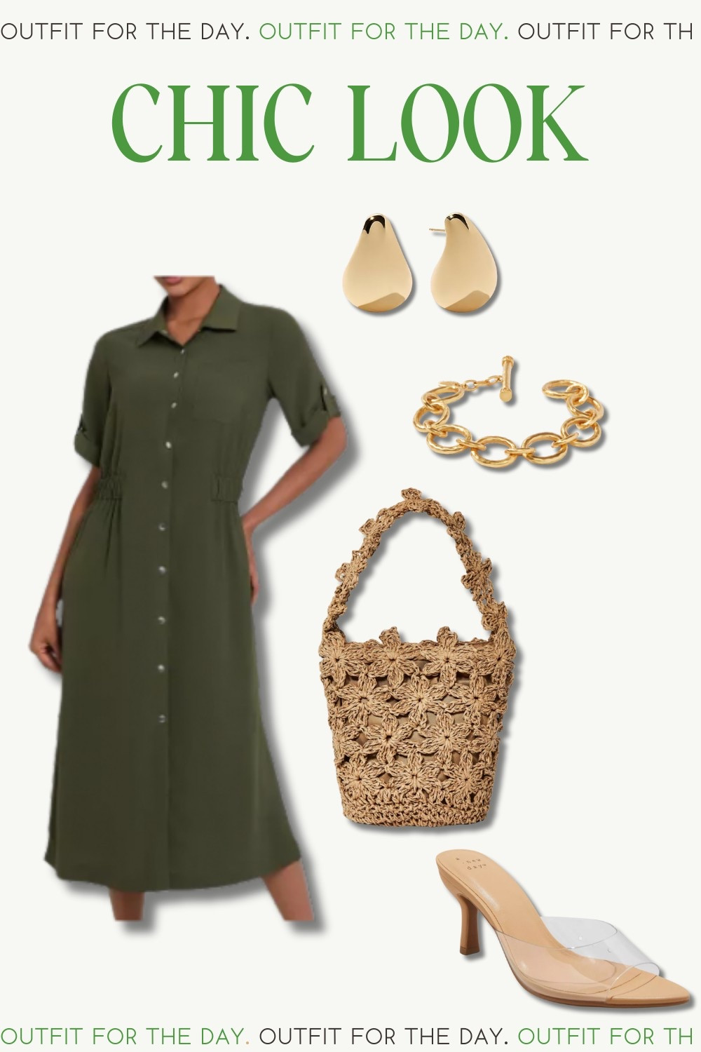 Chic. Outfit idea. Outfit inspiration. Midi dress. Rattan. Straw bag. Gold earrings. Gold bracelet. Clear heels. Trending. Best sellers. Viral  

#LTKFindsUnder100 #LTKSeasonal #LTKStyleTip