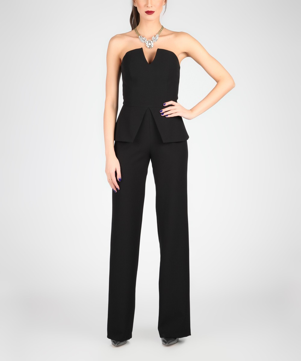 Marmuri Women's Jumpsuits BLACK - Black Strapless Peplum Jumpsuit - Women | Zulily