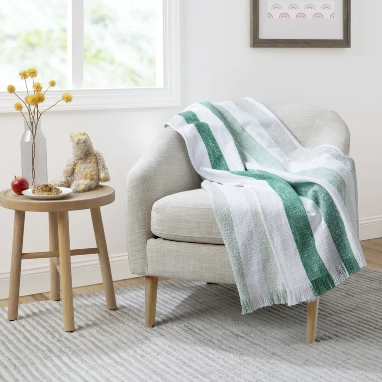 Gap Home Kids Ombre Stripe Organic Cotton Throw with Fringe, Green, 50 x60 - Walmart.com | Walmart (US)