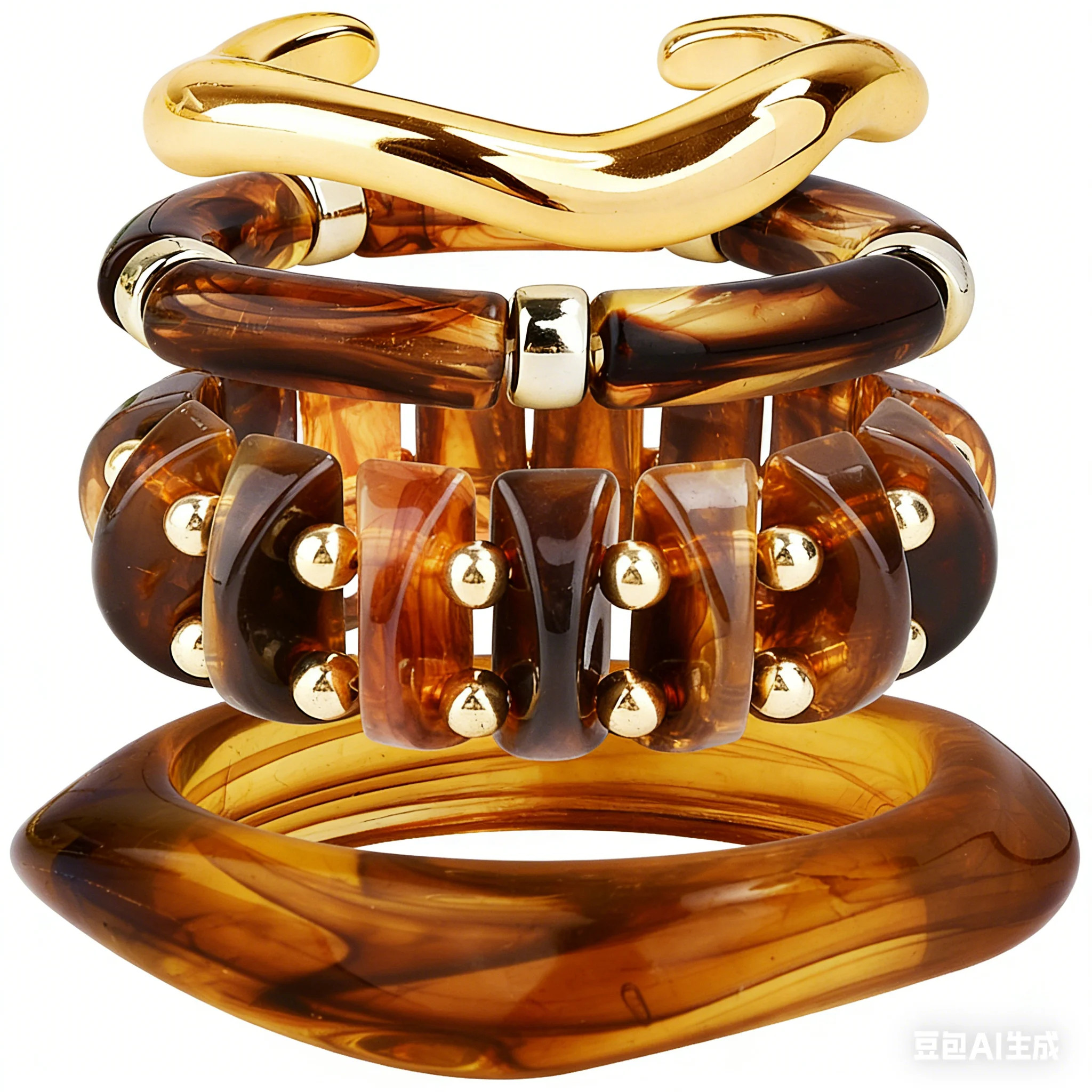 Chunky Acrylic Resin Bangle Bracelets for Women, Lightweight Beige Beaded Gold Plated Stackable B... | Walmart (US)