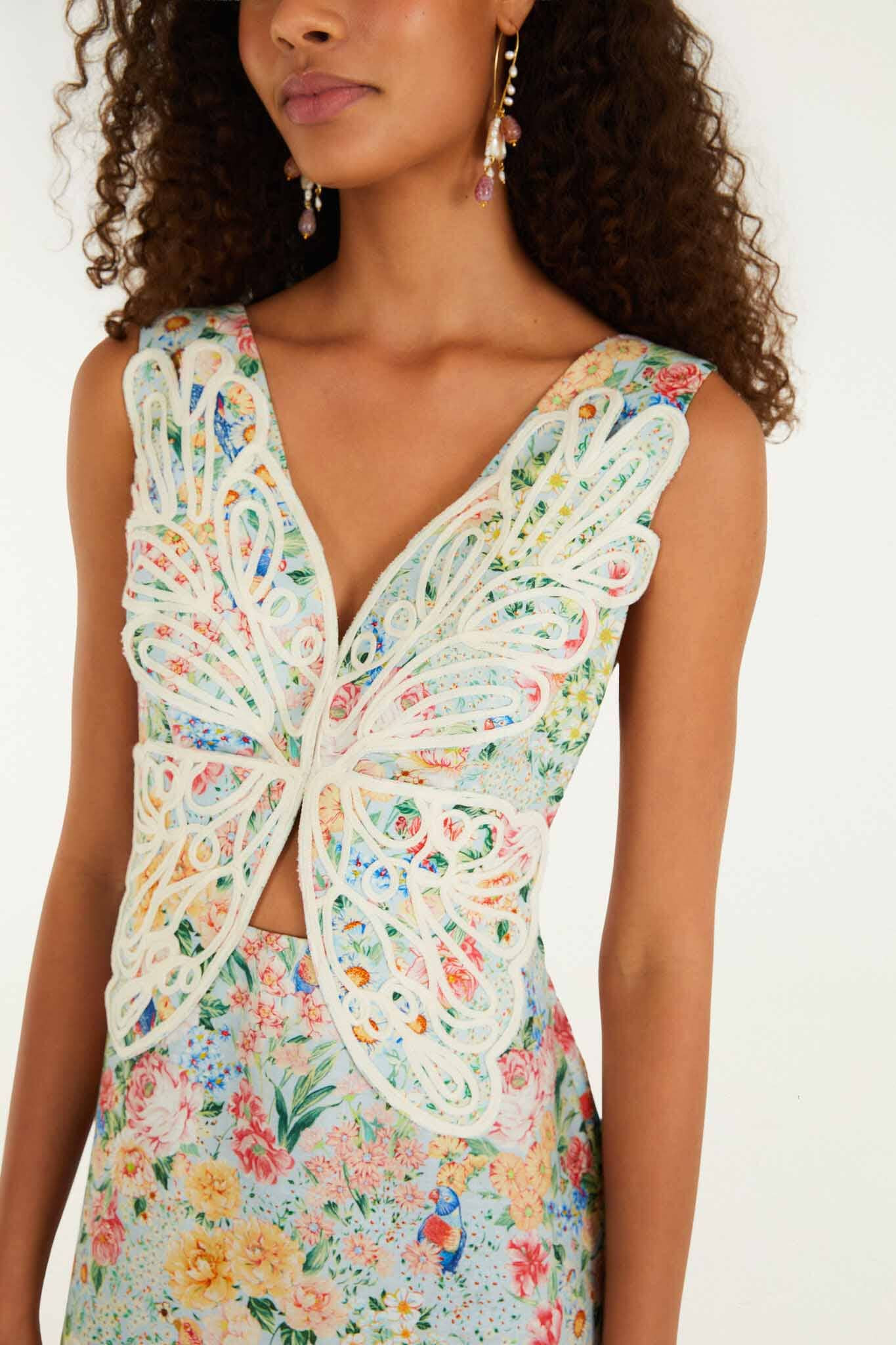 Multicolor Rendeira 3d Bodice Euroflax Premium Linen Midi Dress | FARM Rio | FarmRio (US)
