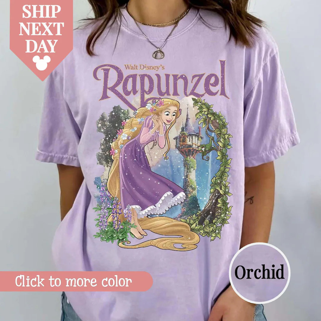 Retro Disney Tangled Rapunzel Floral Comfort Color Shirt, Disney Princess Rapunzel Shirt, Lost Pr... | Etsy (US)