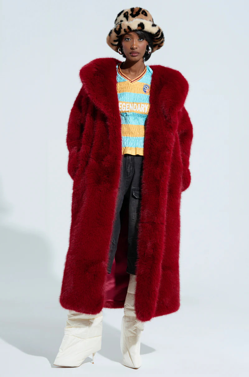 MANCHESTER HOODED FAUX FUR IN WINE | AKIRA
