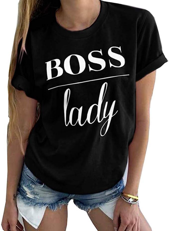 Women's Summer Casual Cute Boss Lady Graphic Letter Print Cotton Short Sleeve Crew Neck Loose T-S... | Amazon (US)