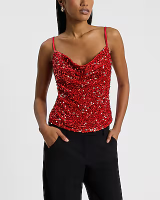 Sequin Cowl Neck Cami | Express