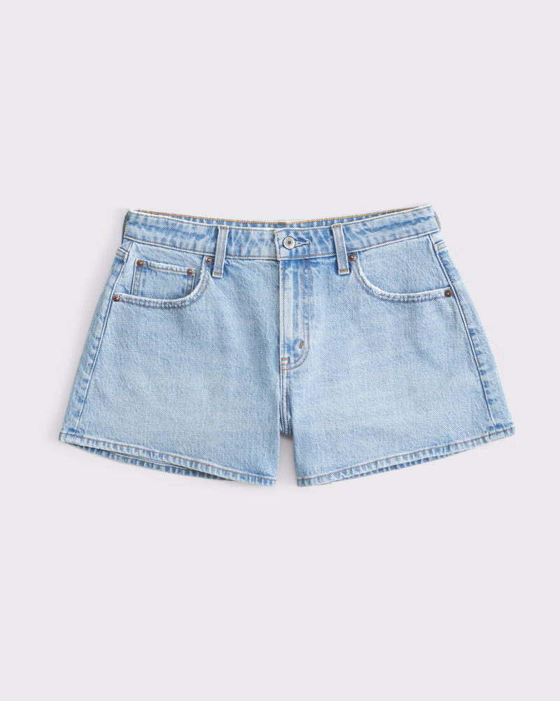 Abercrombie & Fitch Women's Curve Love Mid Rise A-Line Short in Light Wash - Size 36 | Abercrombie & Fitch (US)