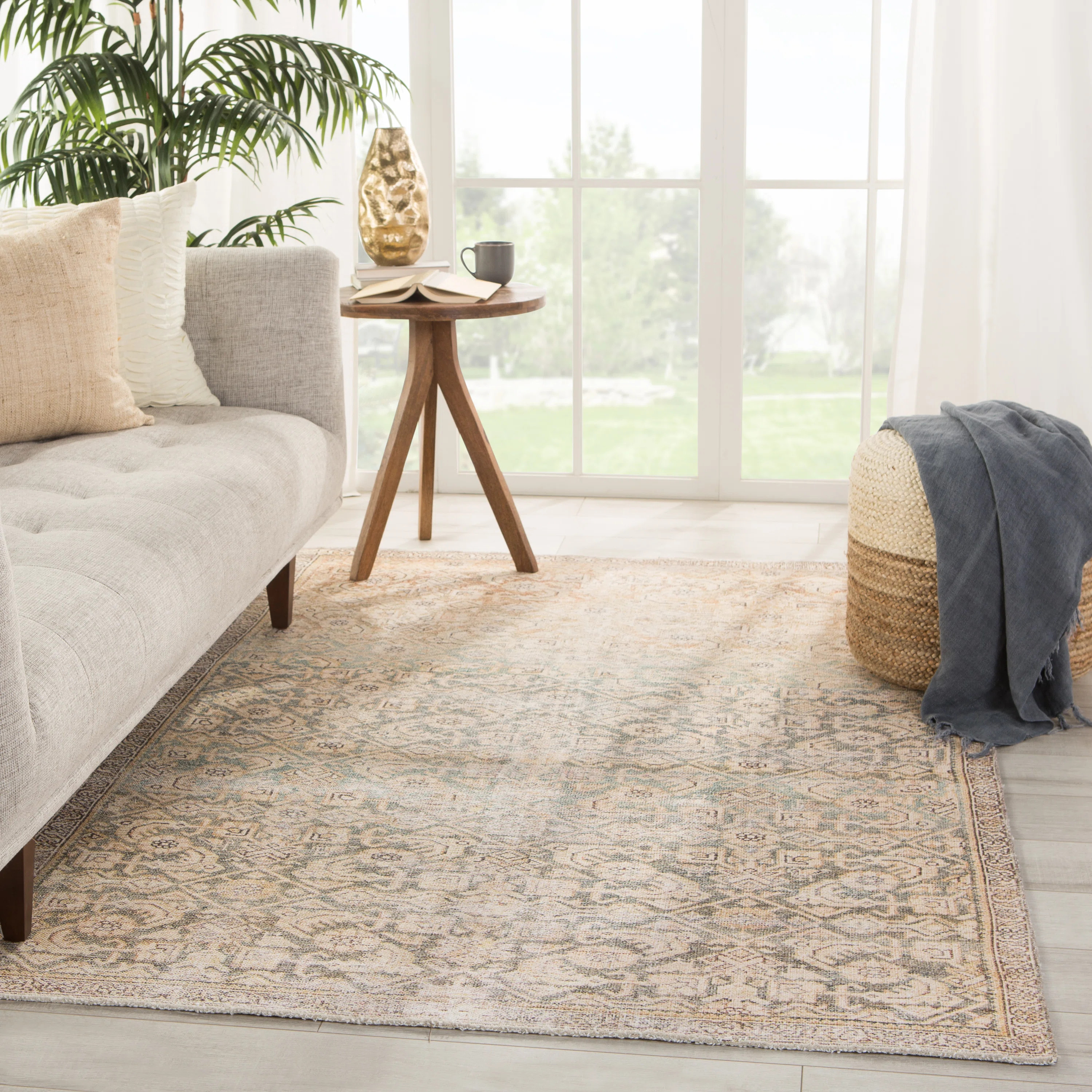Floral Southern Moss/Mallard Green/Pastel Yellow Area Rug | Wayfair North America