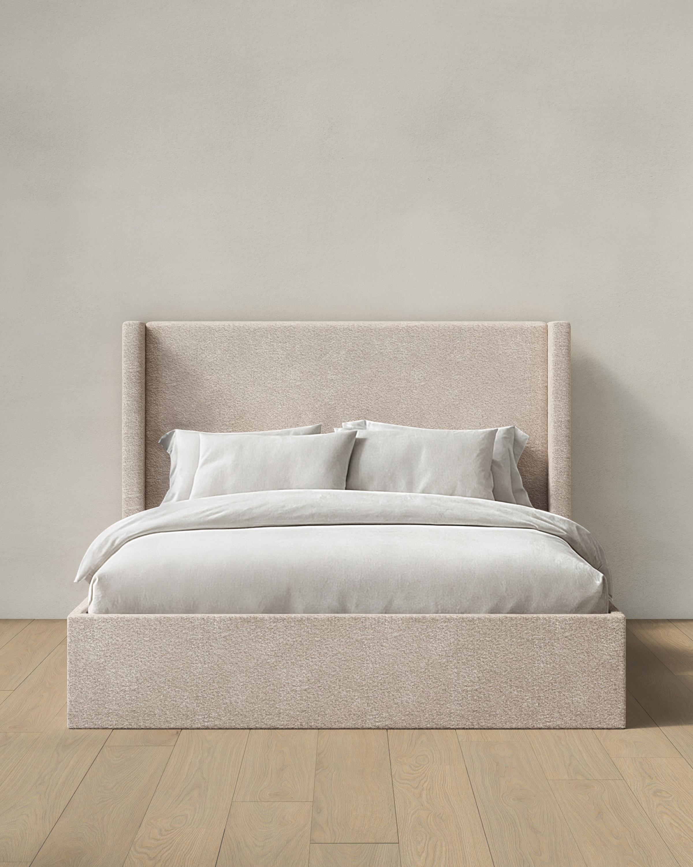 Quince | Plush Boucle Wingback Bed in Ivory, Size Queen | Quince