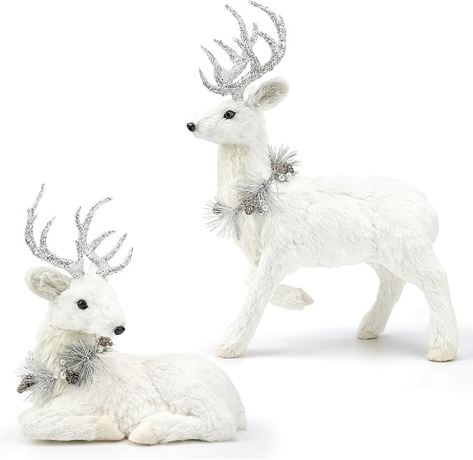 naturevibe 18 Inches Sisal Christmas Reindeer Set of 2,Realistic Woodland Animals Reindeer Figuri... | Amazon (US)