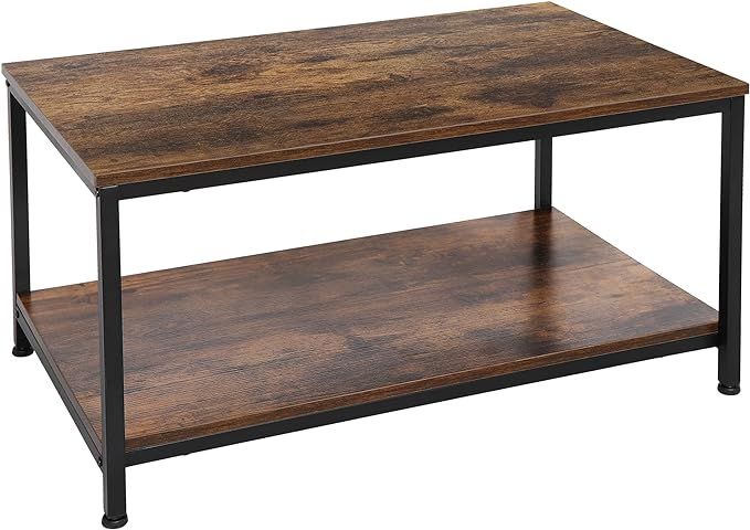 SUPER DEAL 2-Tier Industrial Coffee Table with Storage Shelf for Small Apartment Living Room, Rec... | Amazon (US)