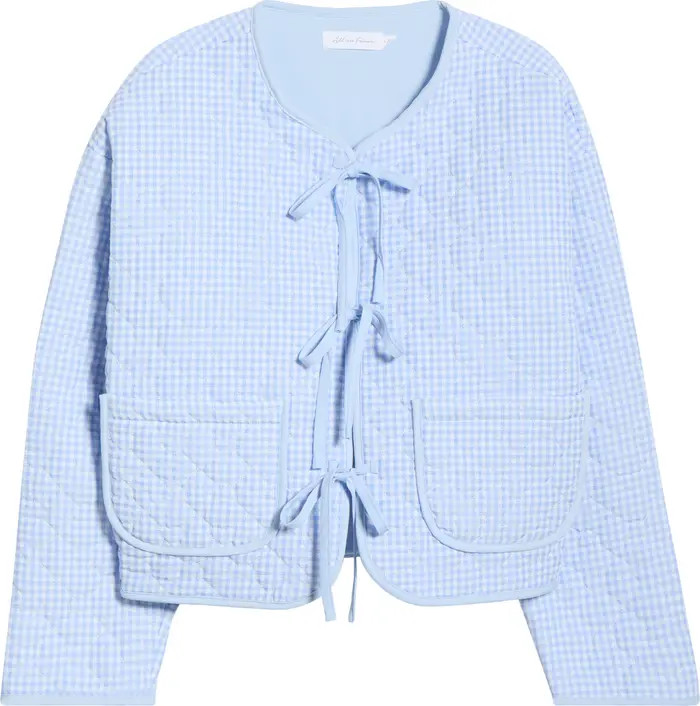 Gingham Tie Front Quilted Jacket | Nordstrom