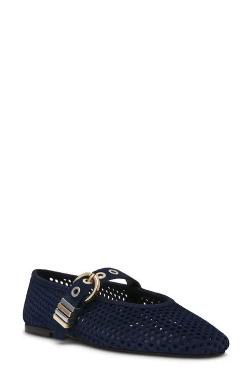 Steve Madden Lela Perforated Mary Jane Flat in Navy Suede at Nordstrom, Size 11 | Nordstrom