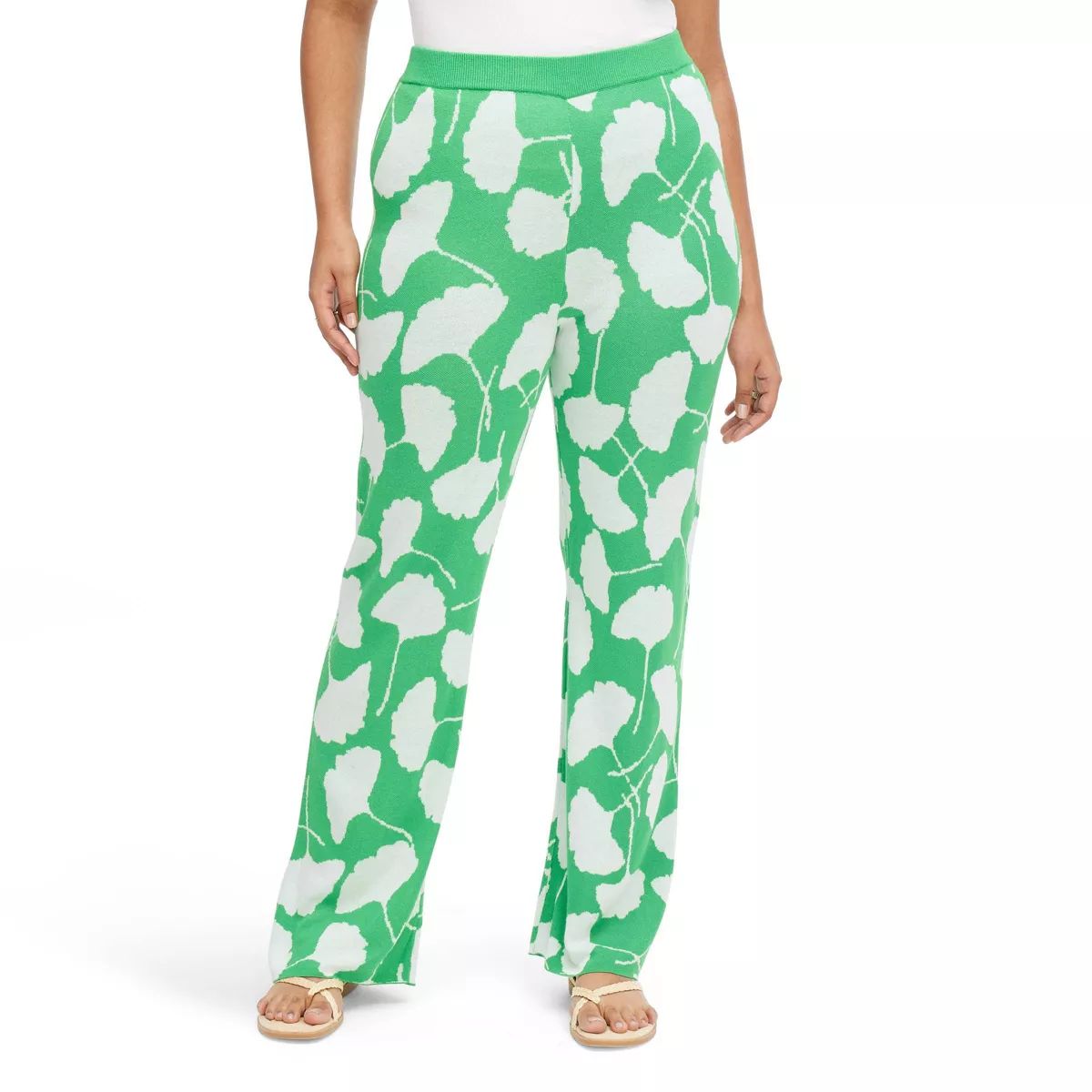 Women's High Waisted Ginkgo Green Sweaterknit Flare Pants - DVF for Target | Target