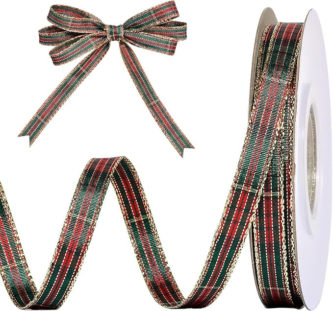 Christmas Plaid Ribbon, 3/8 Inch 25 Yard Woven Edge Gingham Ribbon for Gift Wrapping Crafts Party... | Amazon (US)