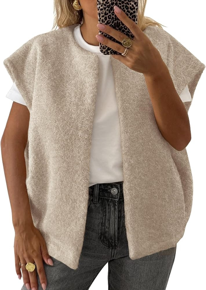 LILLUSORY Fuzzy Vests For Women Sherpa Fleece Fall Sleeveless Jackets Casual Winter Coats Trendy ... | Amazon (US)