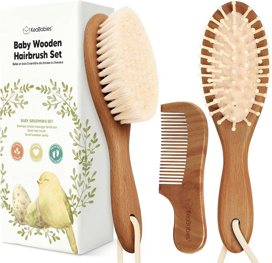 Baby Hair Brush and Comb Set for Newborn - Wooden Baby Hair Brush Set with Soft Goat Bristle, Bab... | Amazon (US)