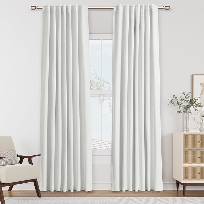Guken White Linen Blackout Curtains 84 Inch Length 2 Panels Set for Living Room Bedroom Back Tab ... | Amazon (US)