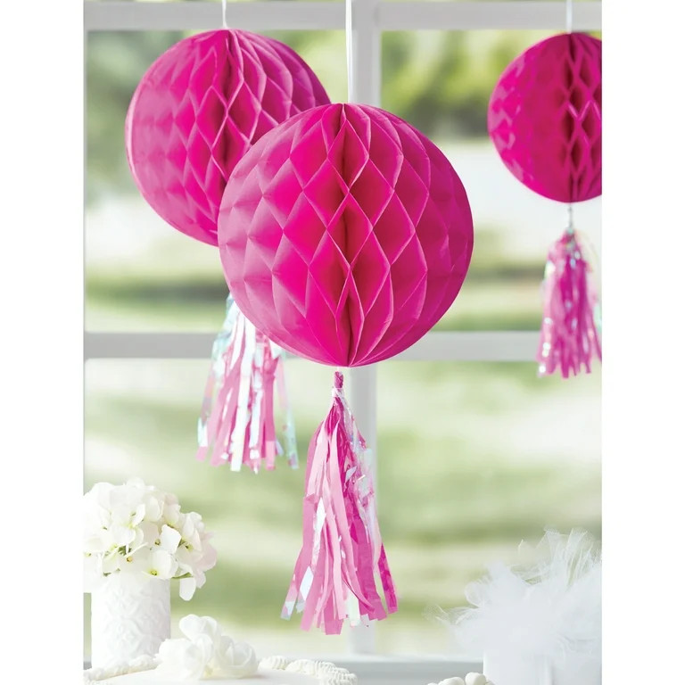 Way to Celebrate! Pink Honeycomb Paper Ball Decoration for Parties, 10" x 9" | Walmart (US)