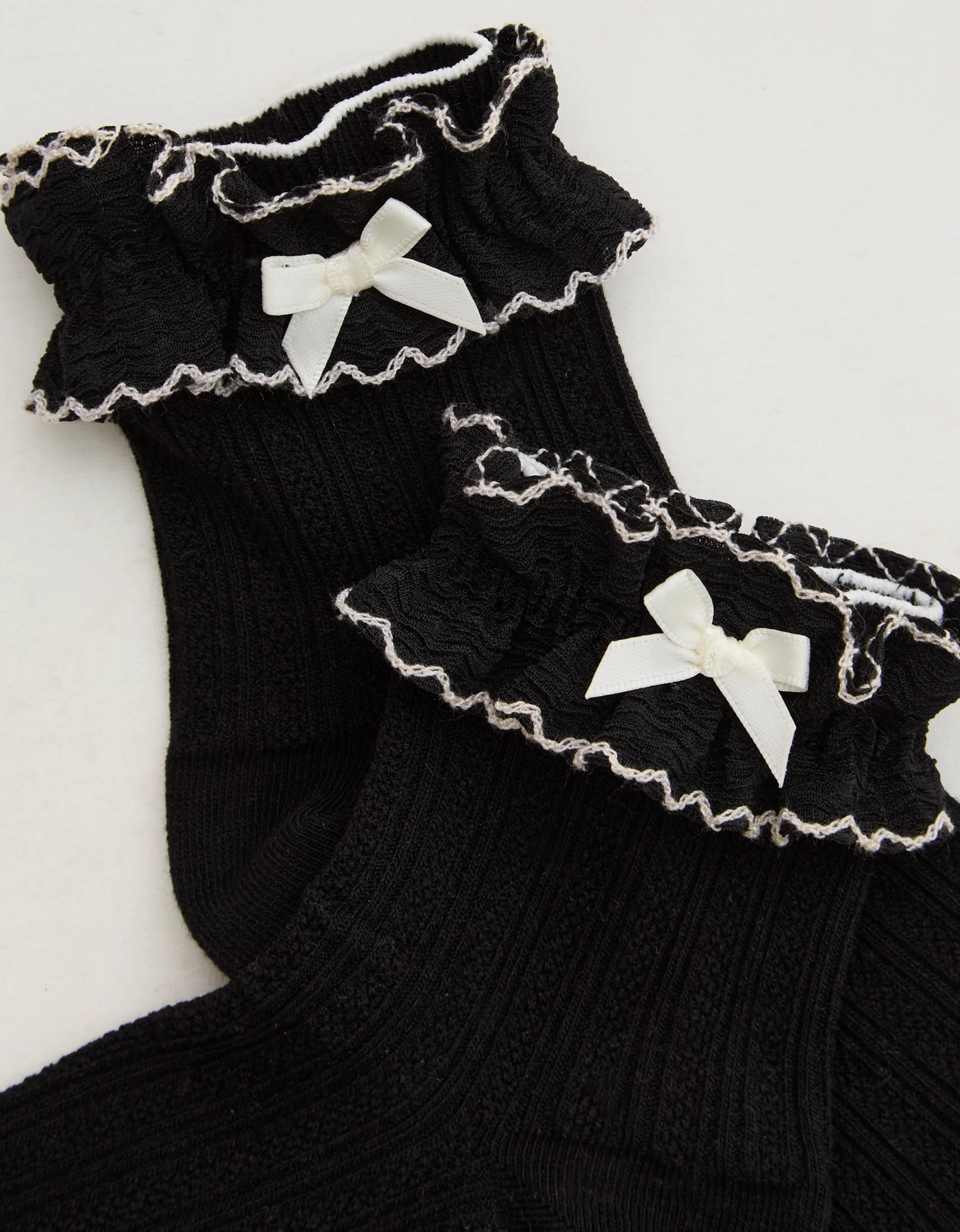 Aerie Double Ruffle Bow Quarter Socks | Aerie