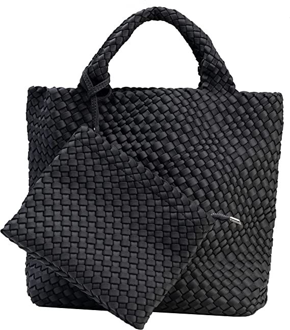 State of Bliss Onyx Neoprene Woven Hobo Tote with Top Handle and Detachable Woven Wristlet Clutch | Amazon (US)