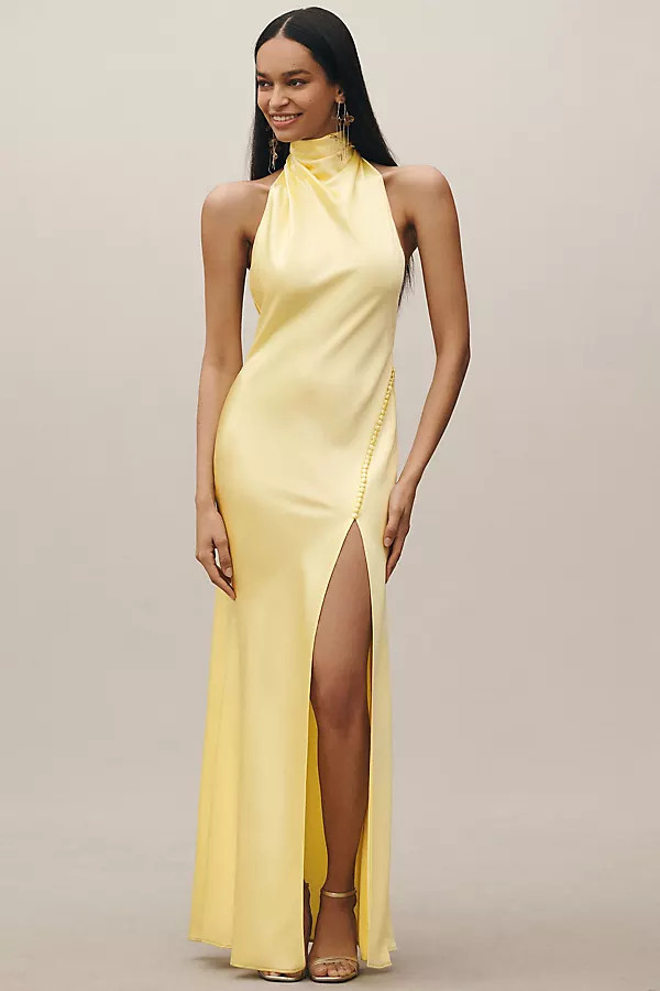 SAU LEE Penelope High-Neck Backless Satin Gown | Anthropologie (US)