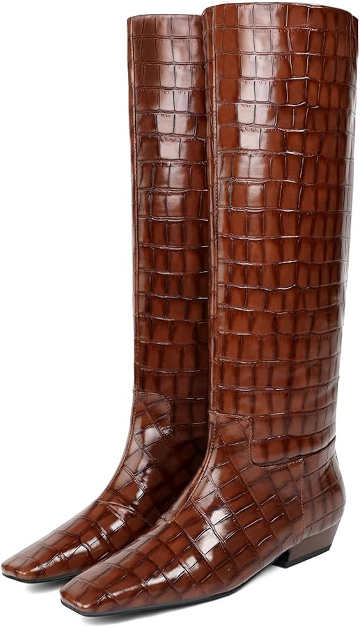 Knee High Boots Women Low Heel, Kitten Heel Knee High Boots for Women Pull on with Block Heel Squ... | Amazon (US)