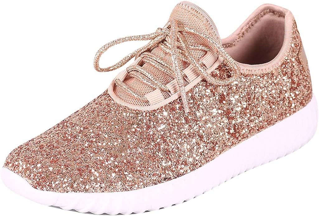 Forever Link Women's Remy-18 Glitter Lace-Up Low Top Fashion Sneaker | Amazon (US)