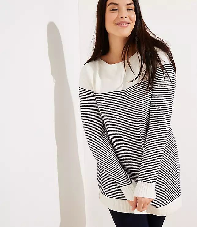 LOFT Plus Striped Speckled Boatneck Tunic Sweater | LOFT