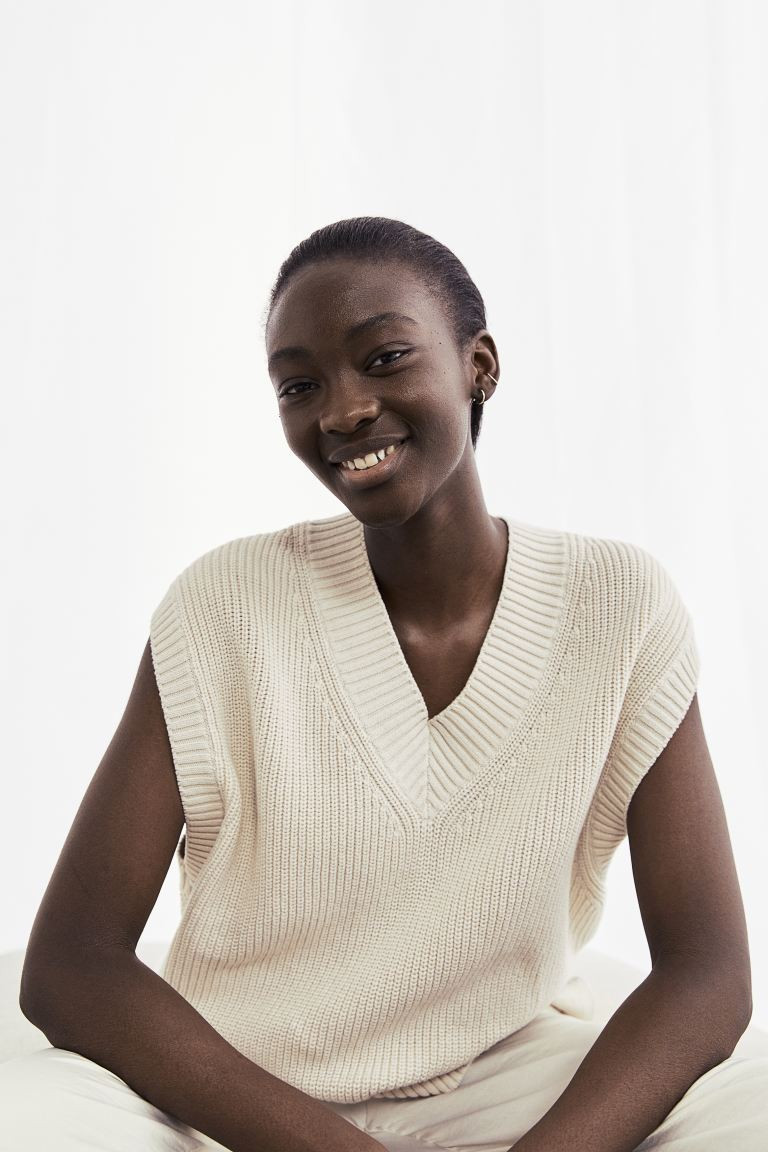 V-neck sweater vest in soft, rib-knit cotton with shoulder seams placed slightly towards the back... | H&M (UK, MY, IN, SG, PH, TW, HK)