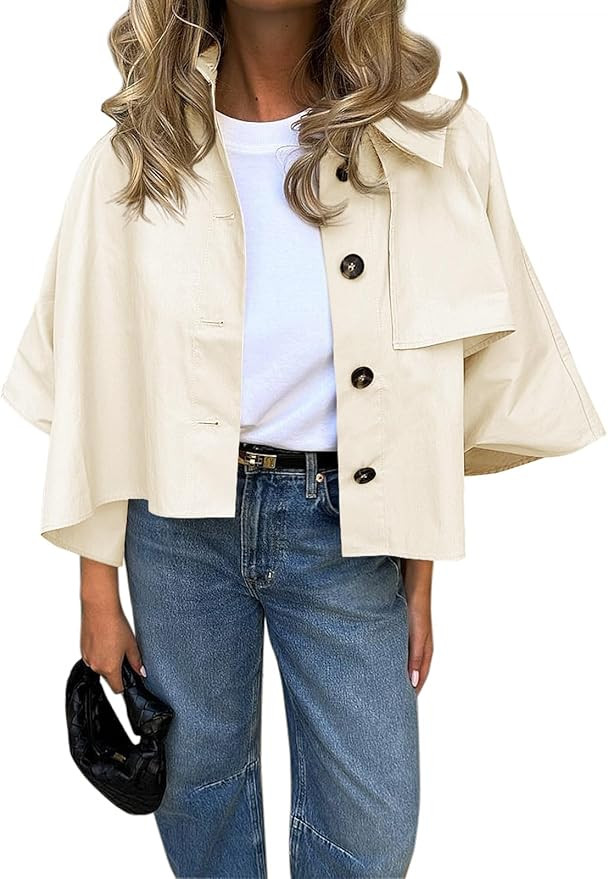 Cicy Bell Womens Oversized Cropped Trench Coats Single Breasted 3/4 Cape Sleeve Trendy Casual Jac... | Amazon (US)