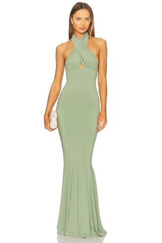 Cross Halter Fishtail Gown in Vintage Green | Revolve Clothing (Global)