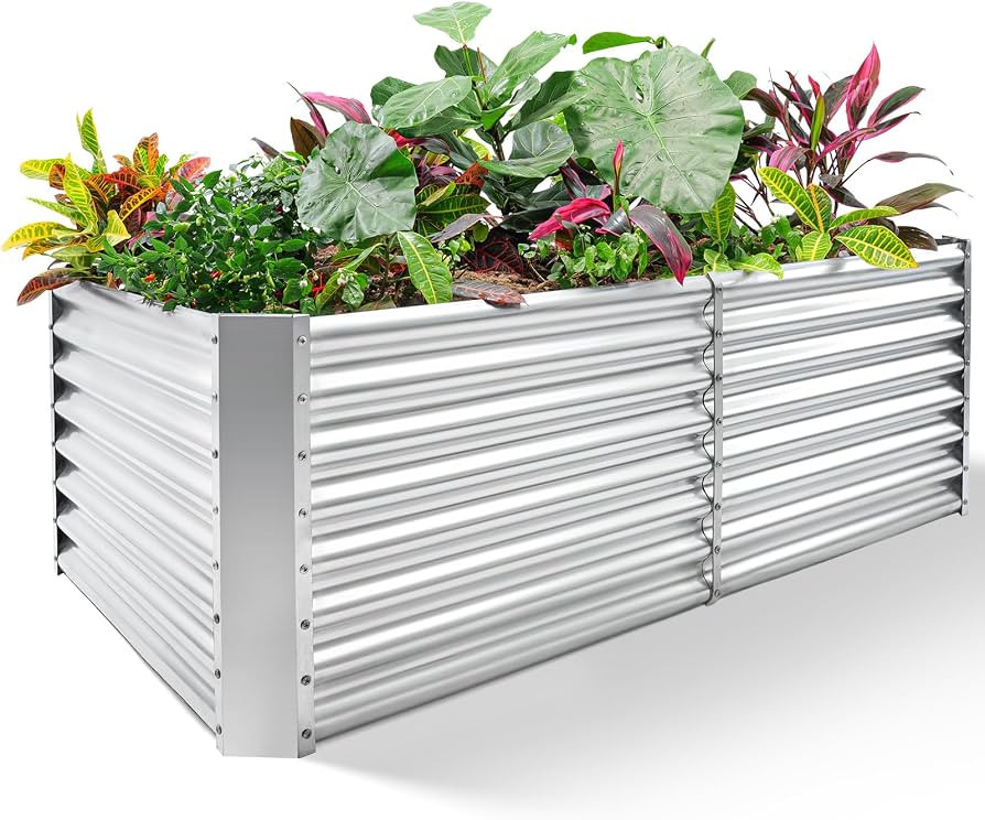 Land Guard 8\u00d74\u00d72 ft Galvanized Raised Garden Bed Kit, Galvanized Planter Raised Garden ... | Amazon (US)
