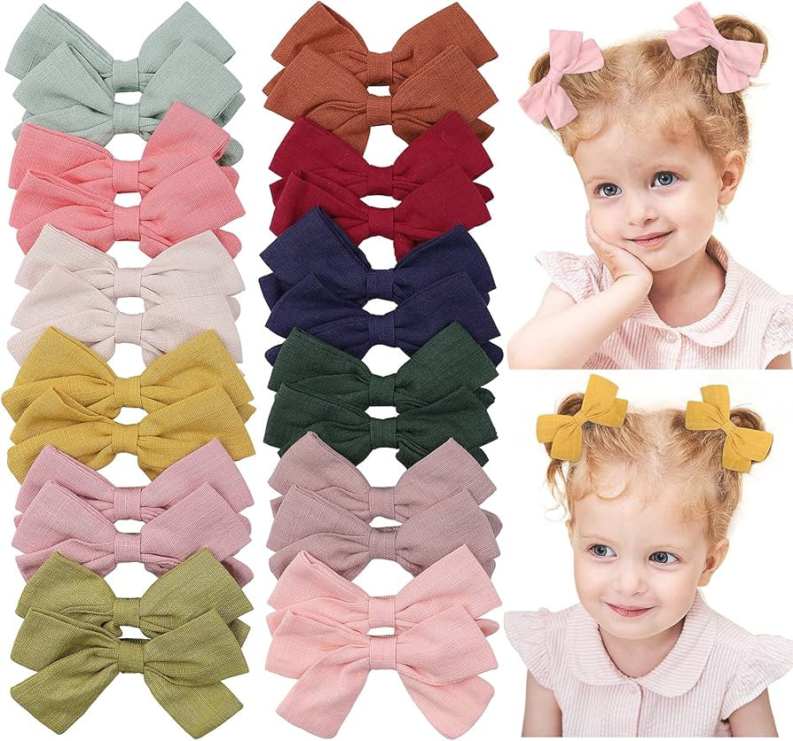 24PCS 3.5 Inches Baby Girls Hair Bows Clips Cotton and Linen Bows Hair Barrettes Accessories for ... | Amazon (US)