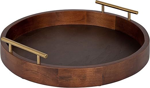 Kate And Laurel Lipton Modern Round Tray, 18", Dark Walnut and Gold, Decorative Accent Tray for S... | Amazon (US)